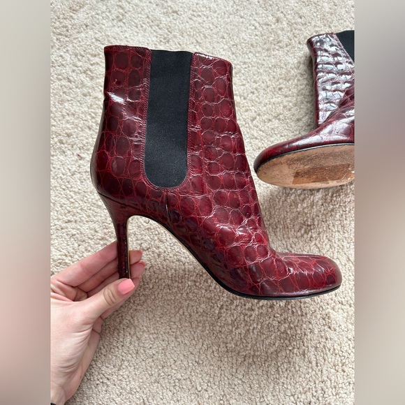 Kate Spade Katrina Burgundy Crocodile Alligator Boots - Picture 2 of 14